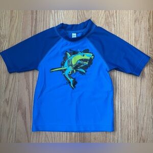 Boys Blue Shark Short Sleeve Rashguard - Size L (7)